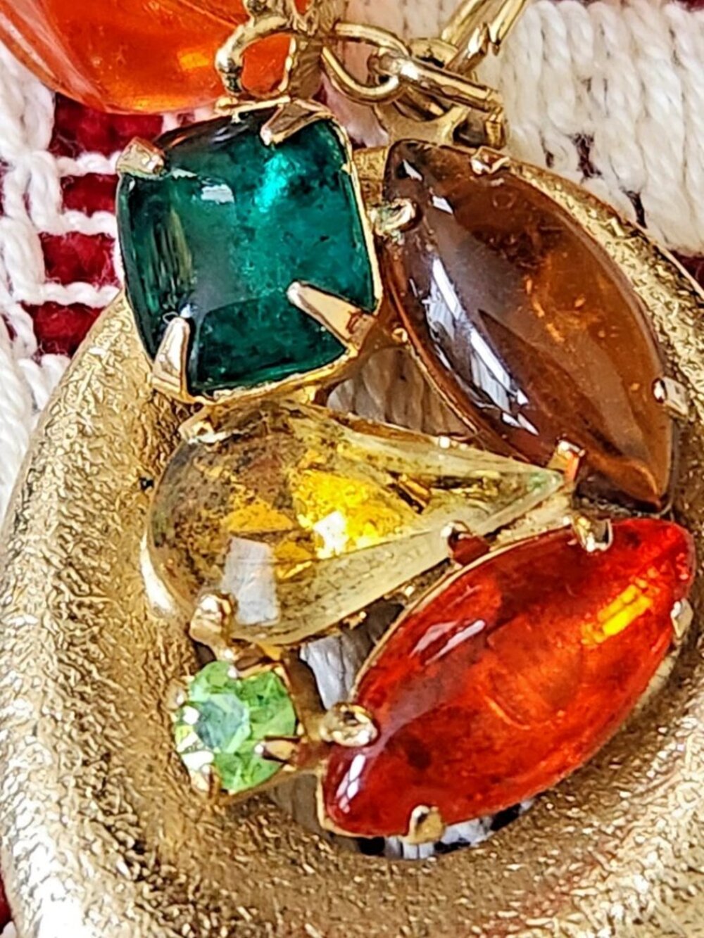 Vtg Statement Necklace Gold Tone Multi Chain & Colored Rhinestone Beaded Tassel - Picture 7 of 16
